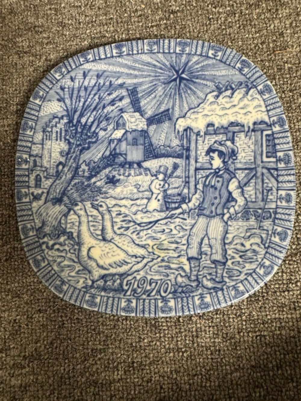 Rorstrand Vintage 1970 Blue and White Decorative Plate
